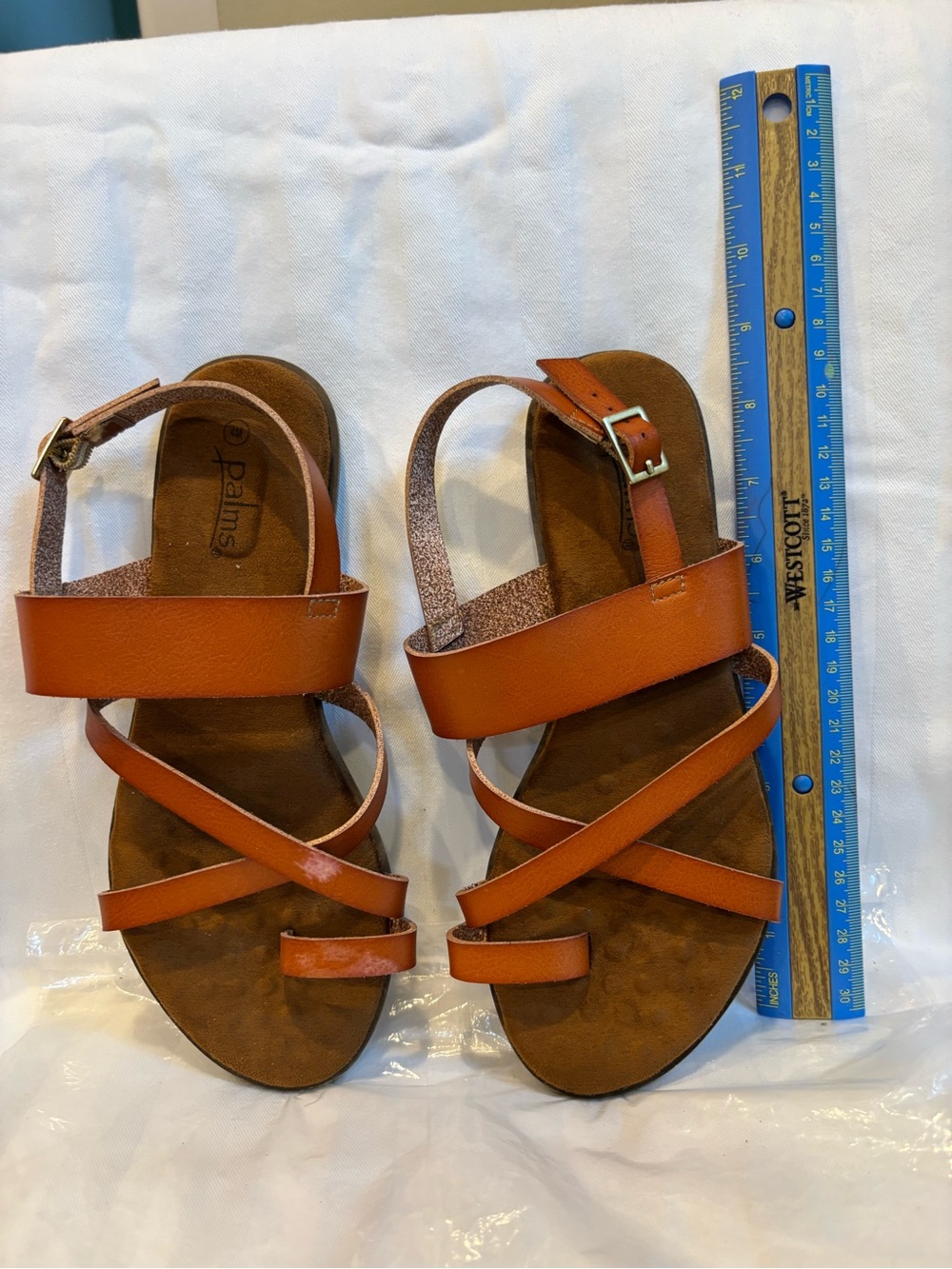 PALMS Women’s Tan Strappy Flat Sandals with Buckle Ankle Strap